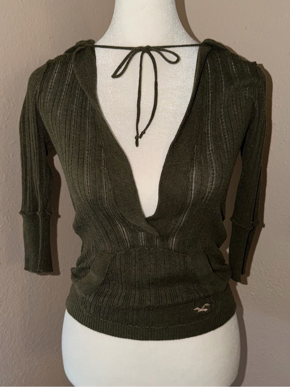 Vintage Y2K Hollister 2000s Knit Hooded V Neck Sweater